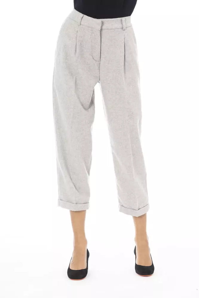 Alpha Studio Gray Wool Women Pants Alpha Studio