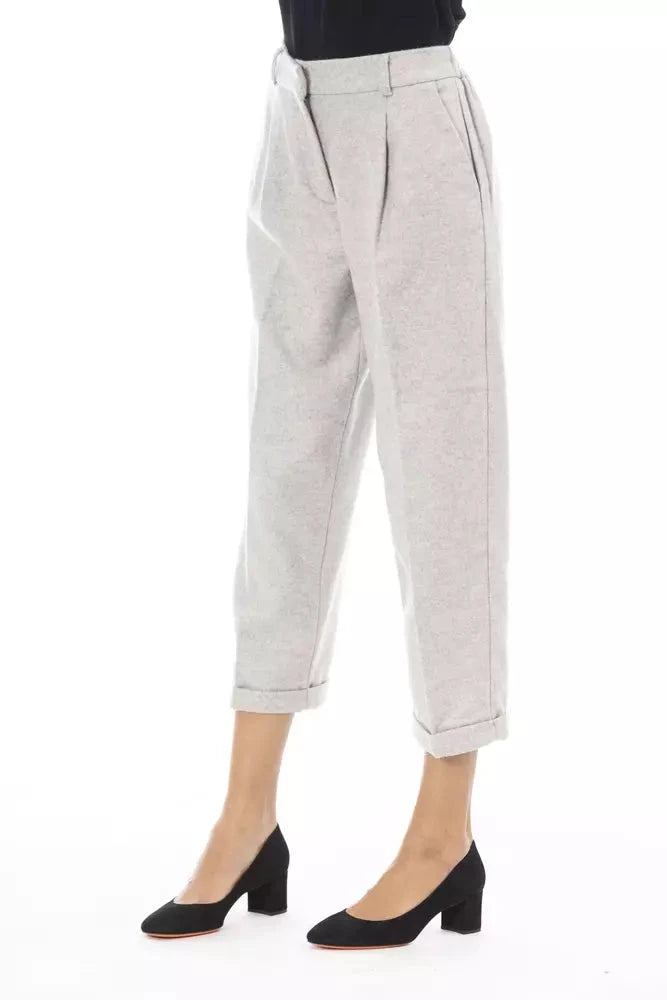Alpha Studio Gray Wool Women Pant Alpha Studio