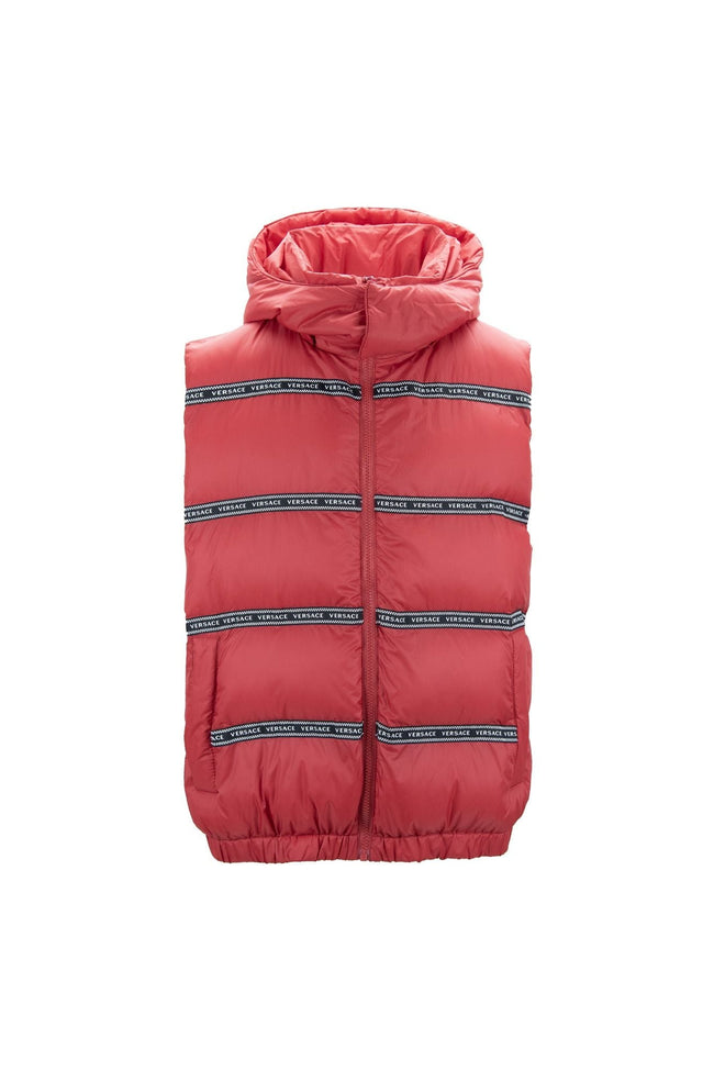 Elegant Red Versace Logo Vest with Detachable Hood Versace