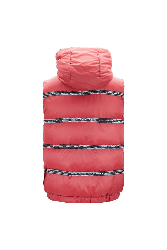Elegant Red Versace Logo Vest with Detachable Hood Versace