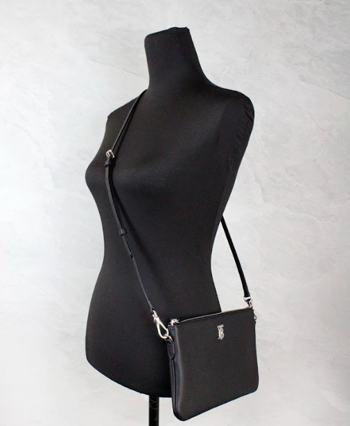 Burberry Peyton Monogram Black Leather Pouch Crossbody Bag Purse Burberry