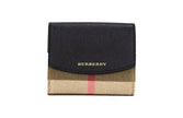 Burberry Luna Black Grained Leather House Check Canvas Coin Pouch Snap Wallet Burberry