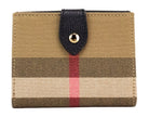 Burberry Luna Black Grained Leather House Check Canvas Coin Pouch Snap Wallet Burberry