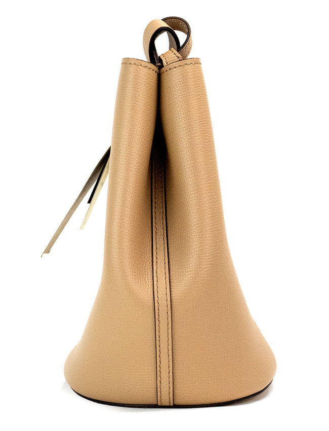 Burberry Lorne Small Camel Haymarket Check Pebble Leather Bucket Handbag Purse Burberry