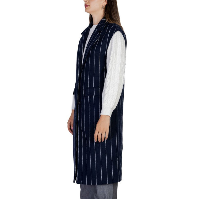 ICHI Blue Polyester Sleveless Jacket ICHI