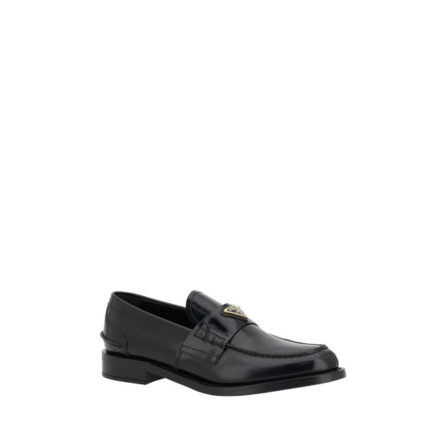 Prada Black Leather Logo Loafers Prada