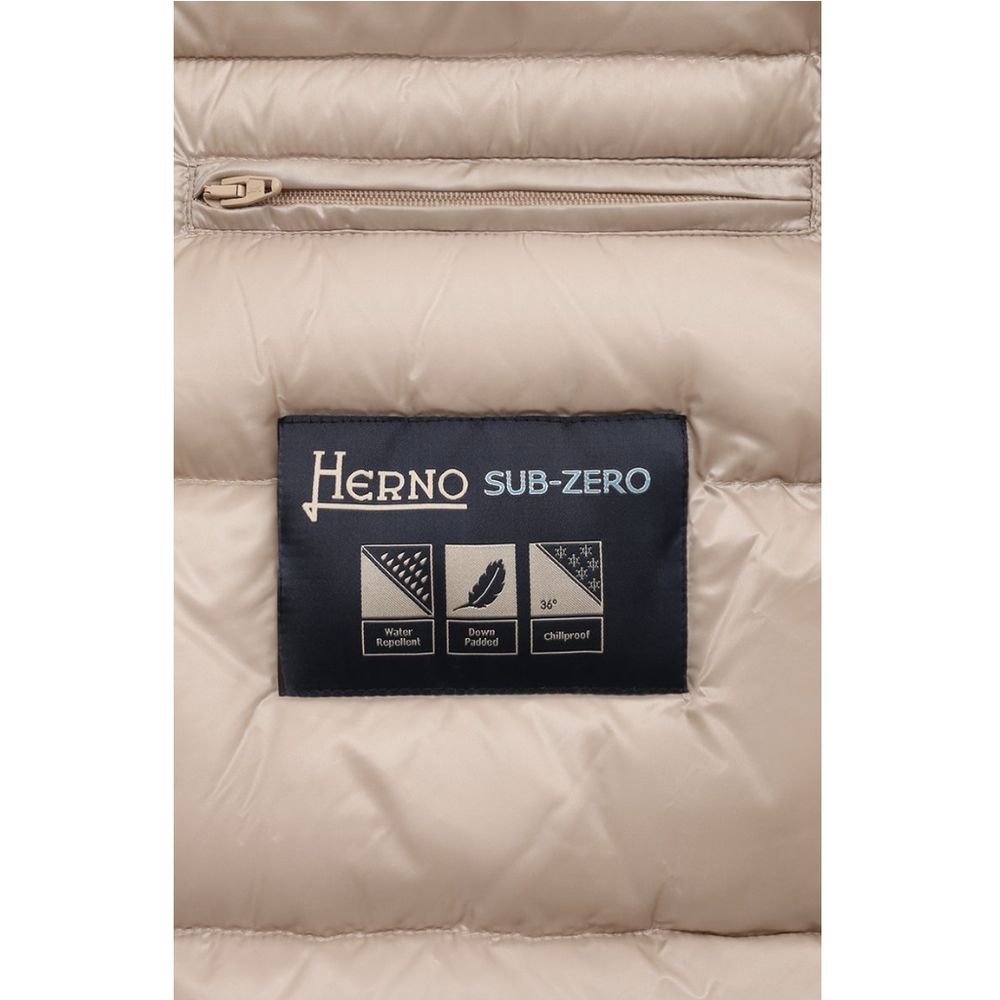 Herno Beige Nylon Men Jacket with Fur-Trimmed Hood Herno