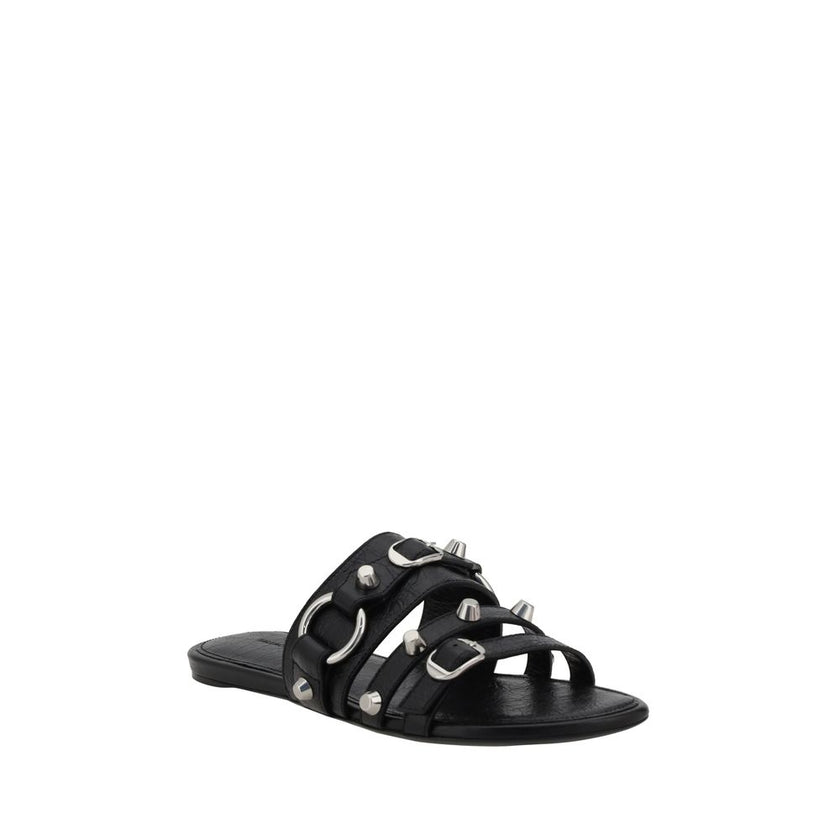 Balenciaga Black Calf Leather Bos Taurus Flat Sandals Balenciaga