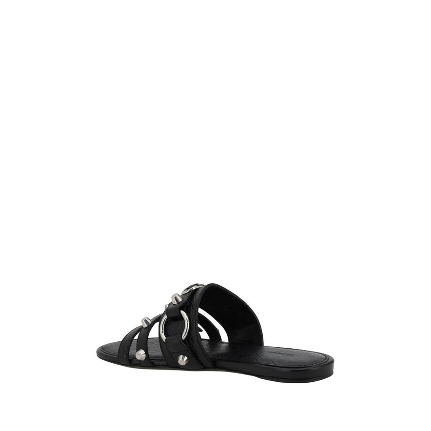 Balenciaga Black Calf Leather Bos Taurus Flat Sandals Balenciaga