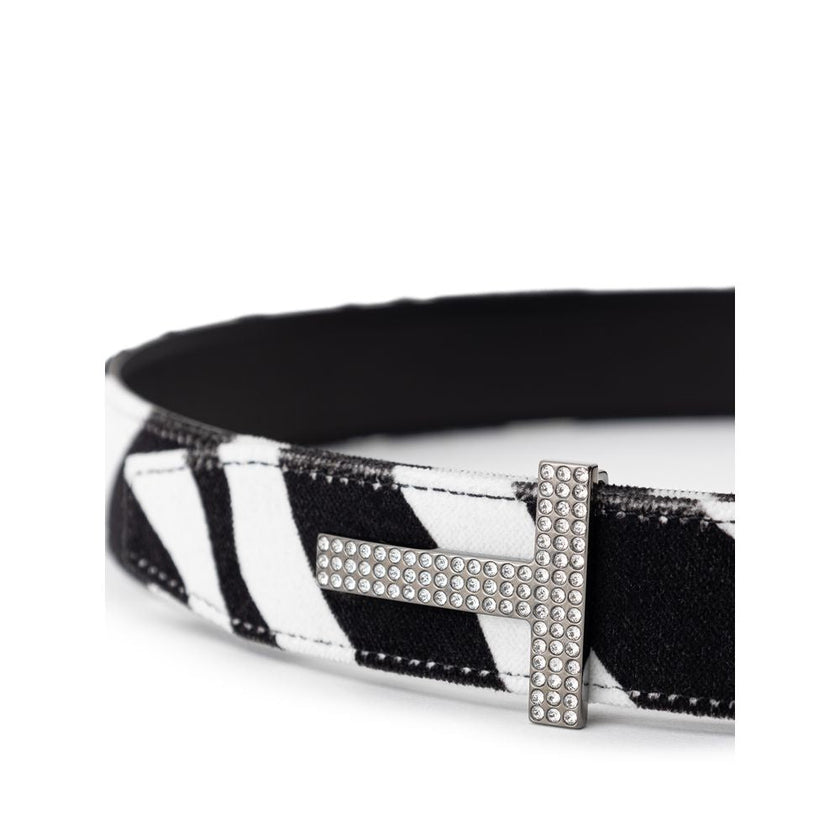 Tom Ford Black And White Leather Regular Belt Tom Ford