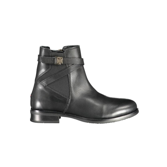 Tommy Hilfiger Black Leather Women Boot Tommy Hilfiger