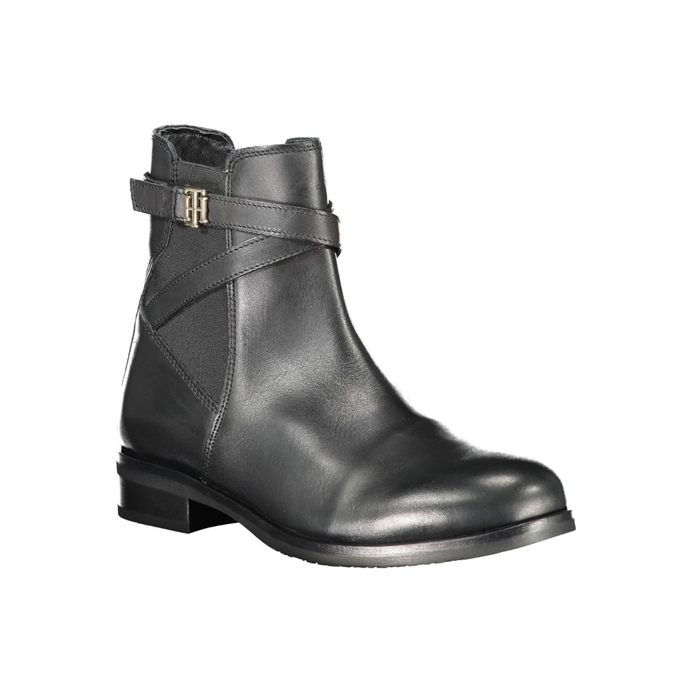 Tommy Hilfiger Black Leather Women Boot Tommy Hilfiger