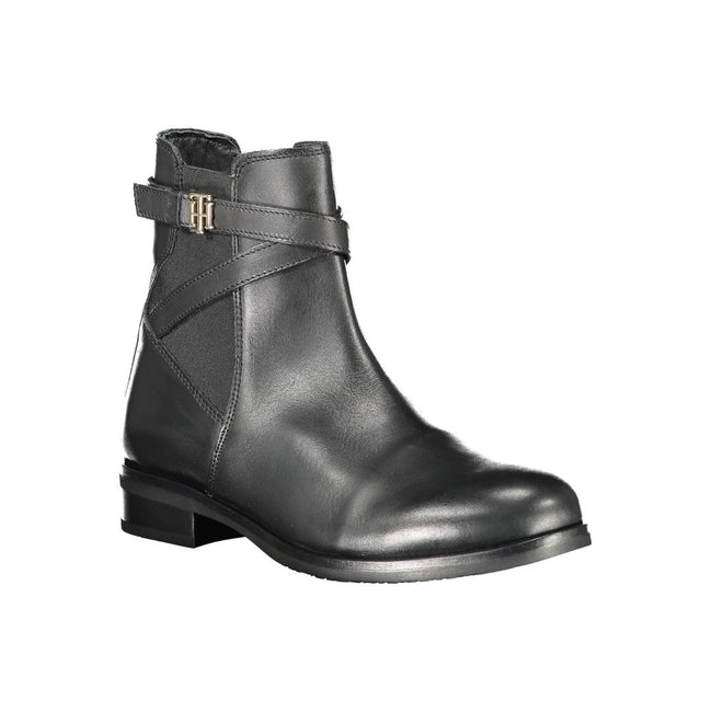 Tommy Hilfiger Black Leather Women Boot Tommy Hilfiger
