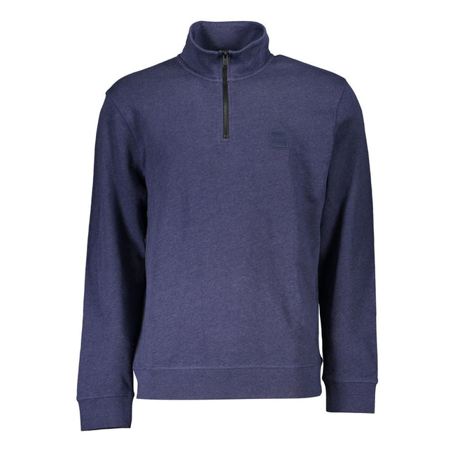 Hugo Boss Blue Cotton Men Sweater with Half Zip Closure Hugo Boss