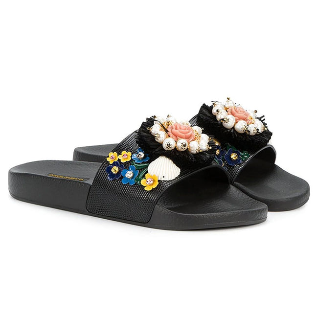 Dolce & Gabbana Black Calfskin Women Sandal Dolce & Gabbana
