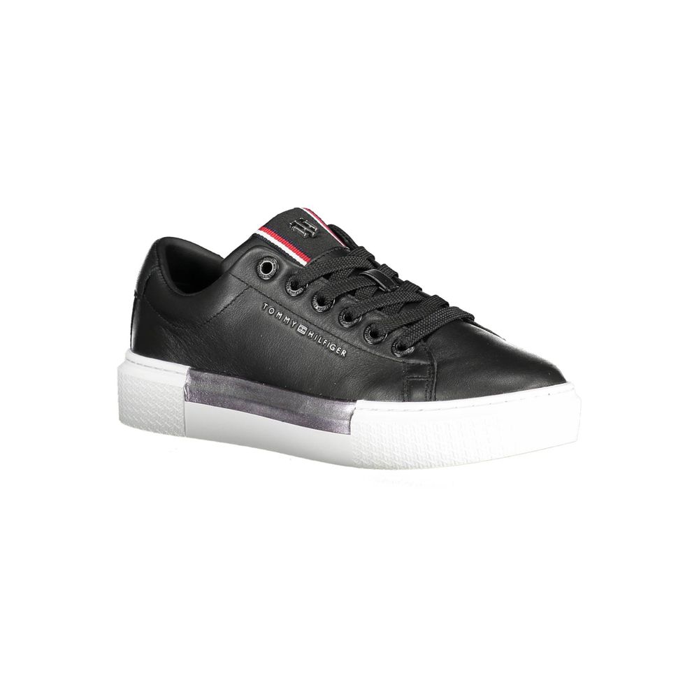 Tommy Hilfiger Black Leather Women Sneaker Tommy Hilfiger