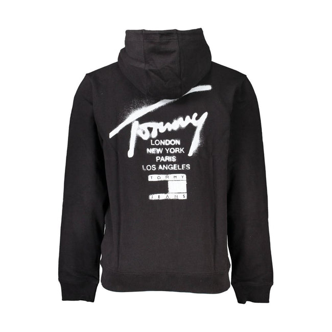 Tommy Hilfiger Black Cotton Men Sweater with Hood and Zip Pockets Tommy Hilfiger