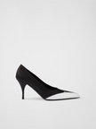 Prada Black Satin And Metallic Silver Leather Pumps Prada