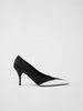 Prada Black Satin And Metallic Silver Leather Pumps Prada