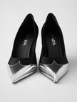 Prada Black Satin And Metallic Silver Leather Pumps Prada