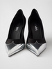 Prada Black Satin And Metallic Silver Leather Pumps Prada