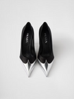 Prada Black Satin And Metallic Silver Leather Pumps Prada