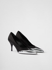 Prada Black Satin And Metallic Silver Leather Pumps Prada