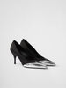 Prada Black Satin And Metallic Silver Leather Pumps Prada