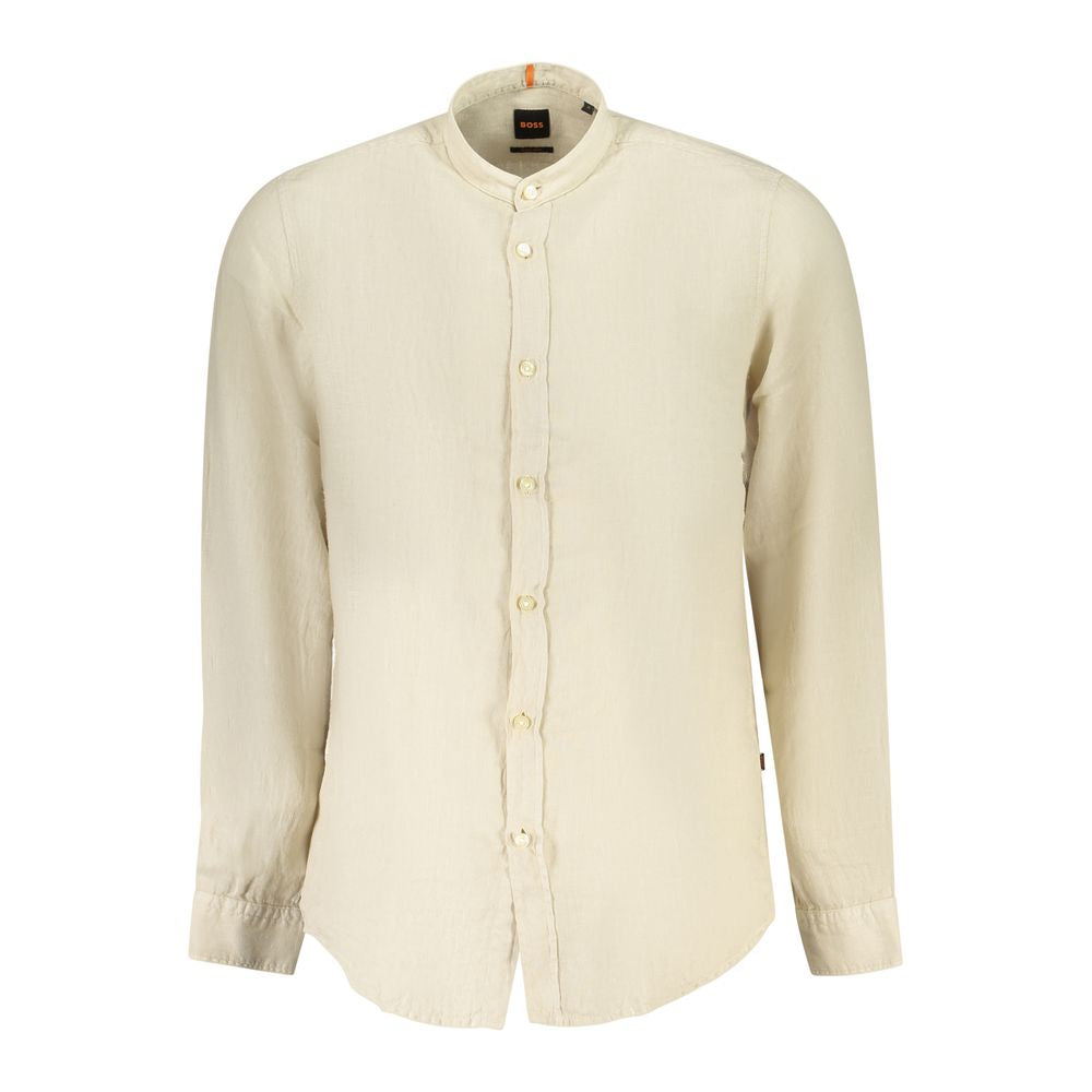 Hugo Boss Beige Linen Men Shirt Hugo Boss