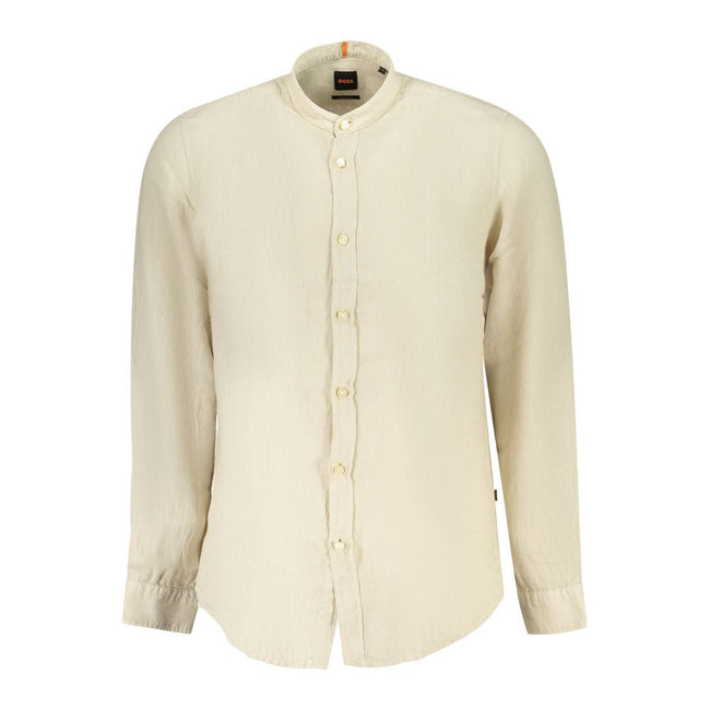 Hugo Boss Beige Linen Men Shirt Hugo Boss