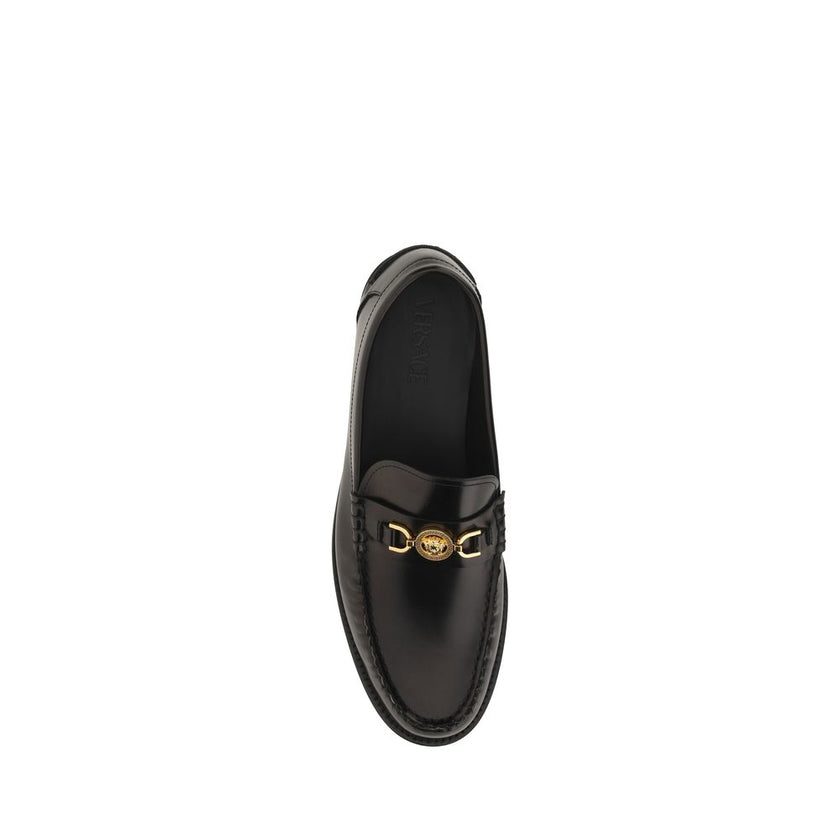 Versace Black Calf Leather Bos Taurus Slip-On Loafers Versace