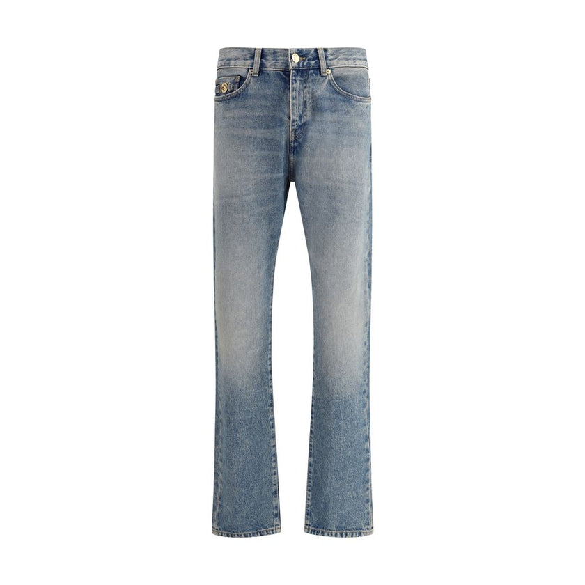 Versace Blue Cotton Straight-Leg Jeans Versace