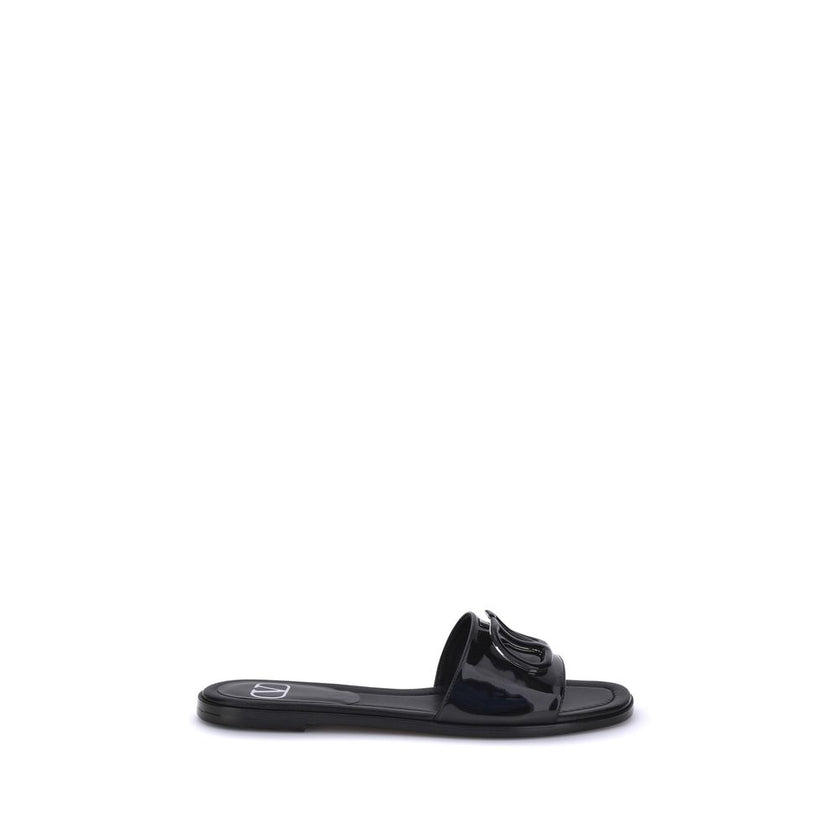 Valentino Garavani Black Calf Leather Bos Taurus Flat Sandals Valentino Garavani