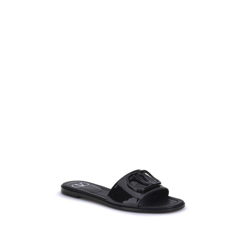 Valentino Garavani Black Calf Leather Bos Taurus Flat Sandals Valentino Garavani