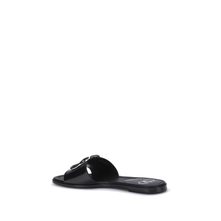 Valentino Garavani Black Calf Leather Bos Taurus Flat Sandals Valentino Garavani