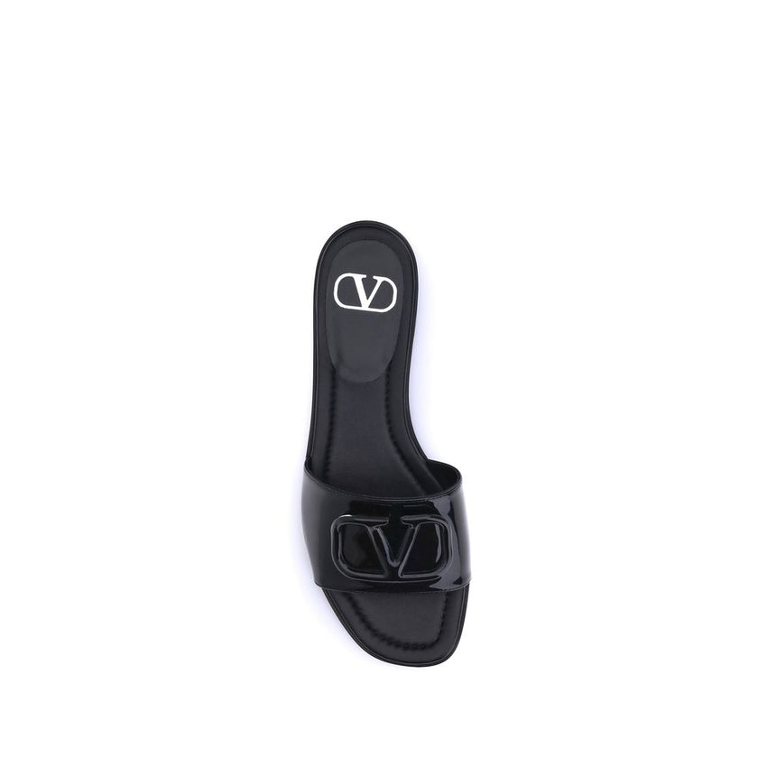 Valentino Garavani Black Calf Leather Bos Taurus Flat Sandals Valentino Garavani