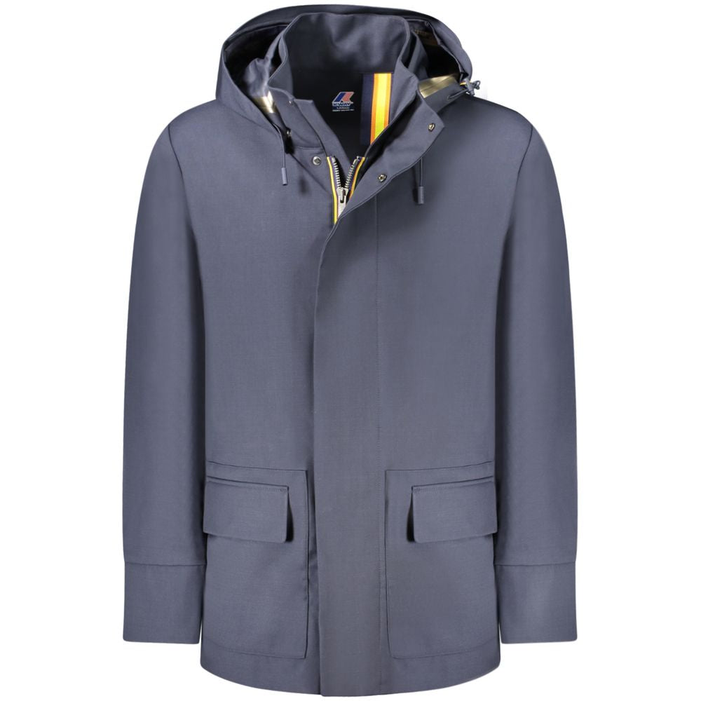 K-WAY Blue Wool Men Trench Coat K-WAY