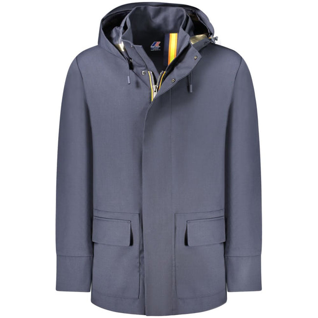 K-WAY Blue Wool Men Trench Coat K-WAY