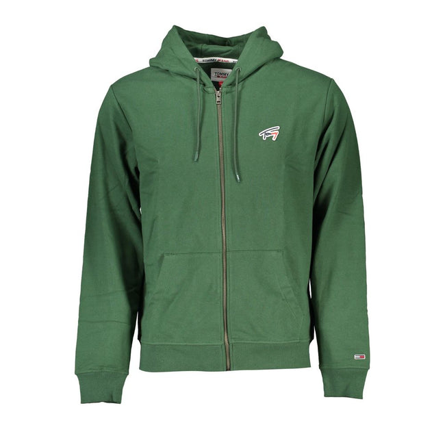 Tommy Hilfiger Green Cotton Men Sweater with Hood Tommy Hilfiger
