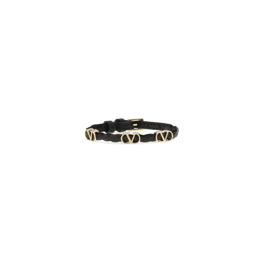 Valentino Garavani Black Calf Leather Bos Taurus Bracelet Valentino Garavani