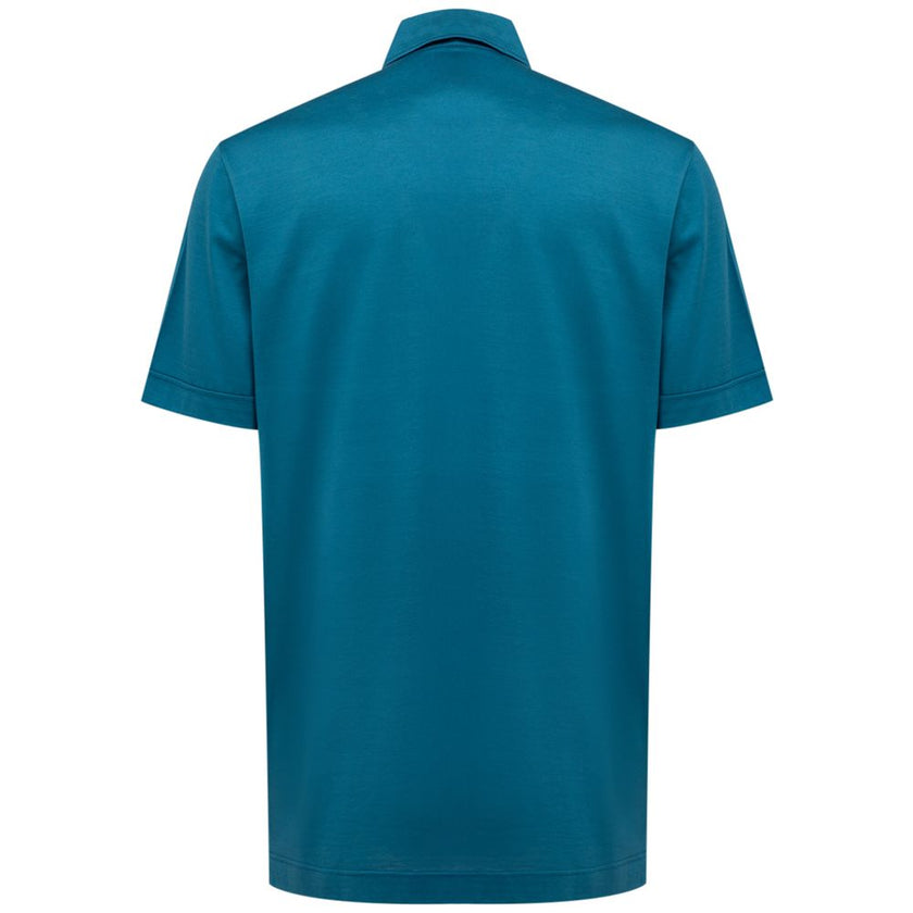 Canali Blue Cotton Shortsleeve Shirt Canali