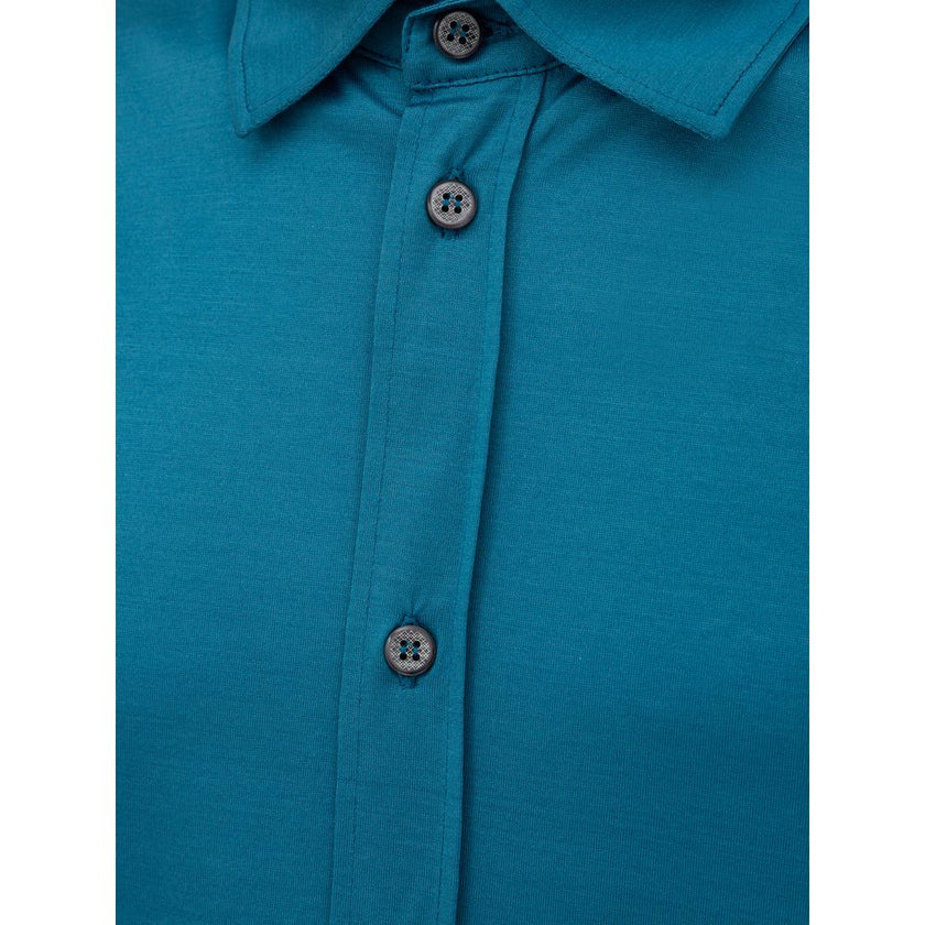 Canali Blue Cotton Shortsleeve Shirt Canali