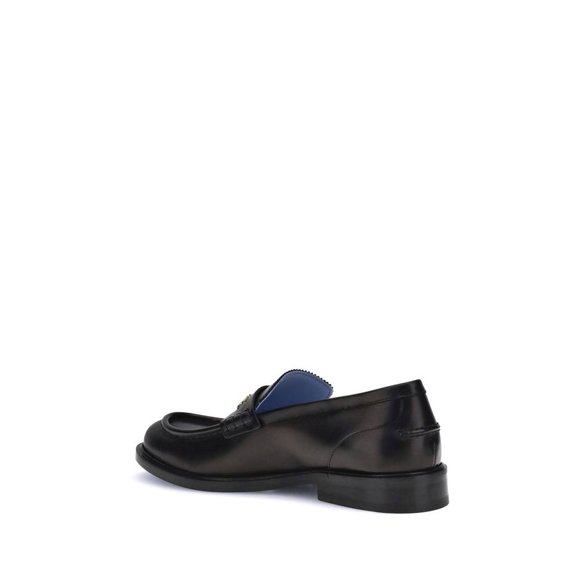 Versace Black Calf Leather Bos Taurus Slip-On Loafers Versace