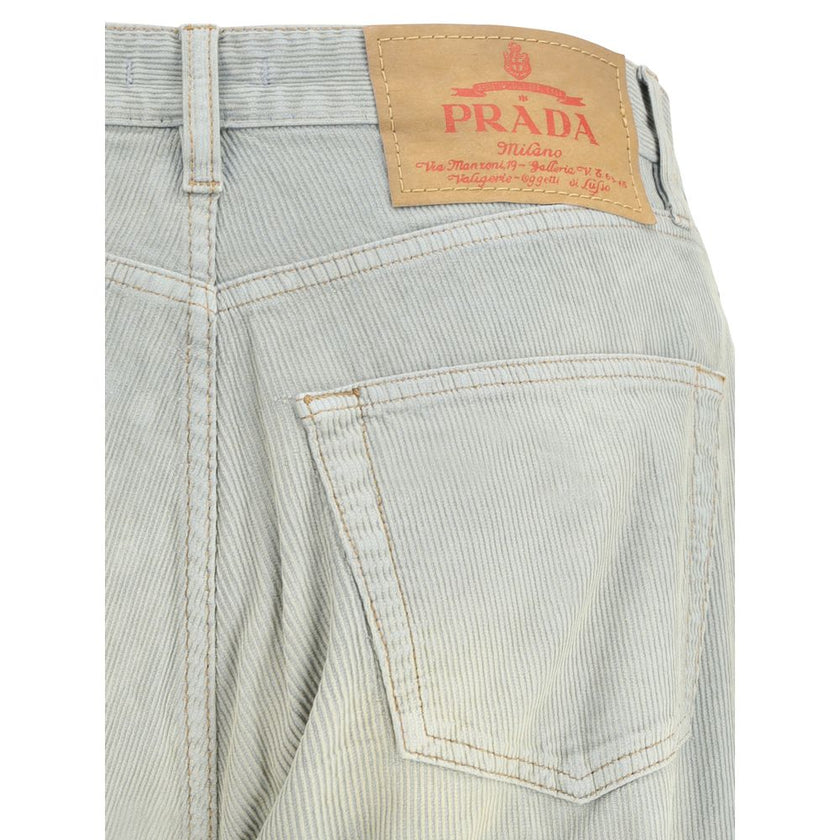 Prada Light Blue Cotton Casual Pants Prada