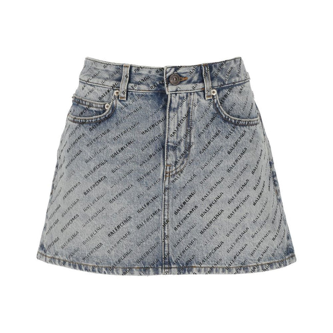 Balenciaga Logo Print Denim Skirt Balenciaga