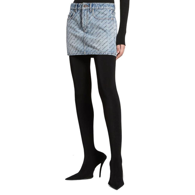 Balenciaga Logo Print Denim Skirt Balenciaga