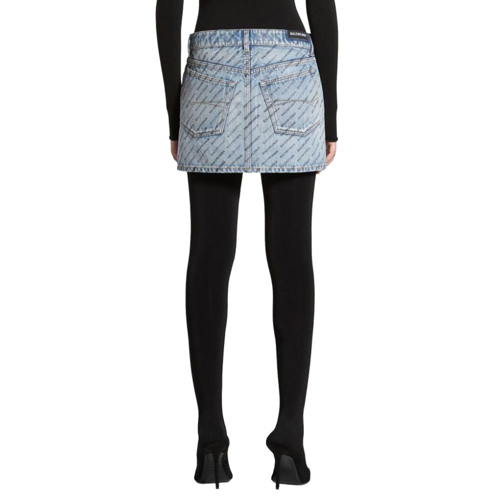 Balenciaga Logo Print Denim Skirt Balenciaga