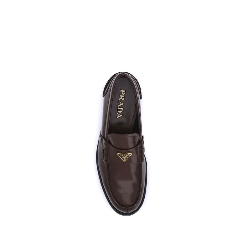 Prada Brown Calf Leather Bos Taurus Slip-On Loafers Prada