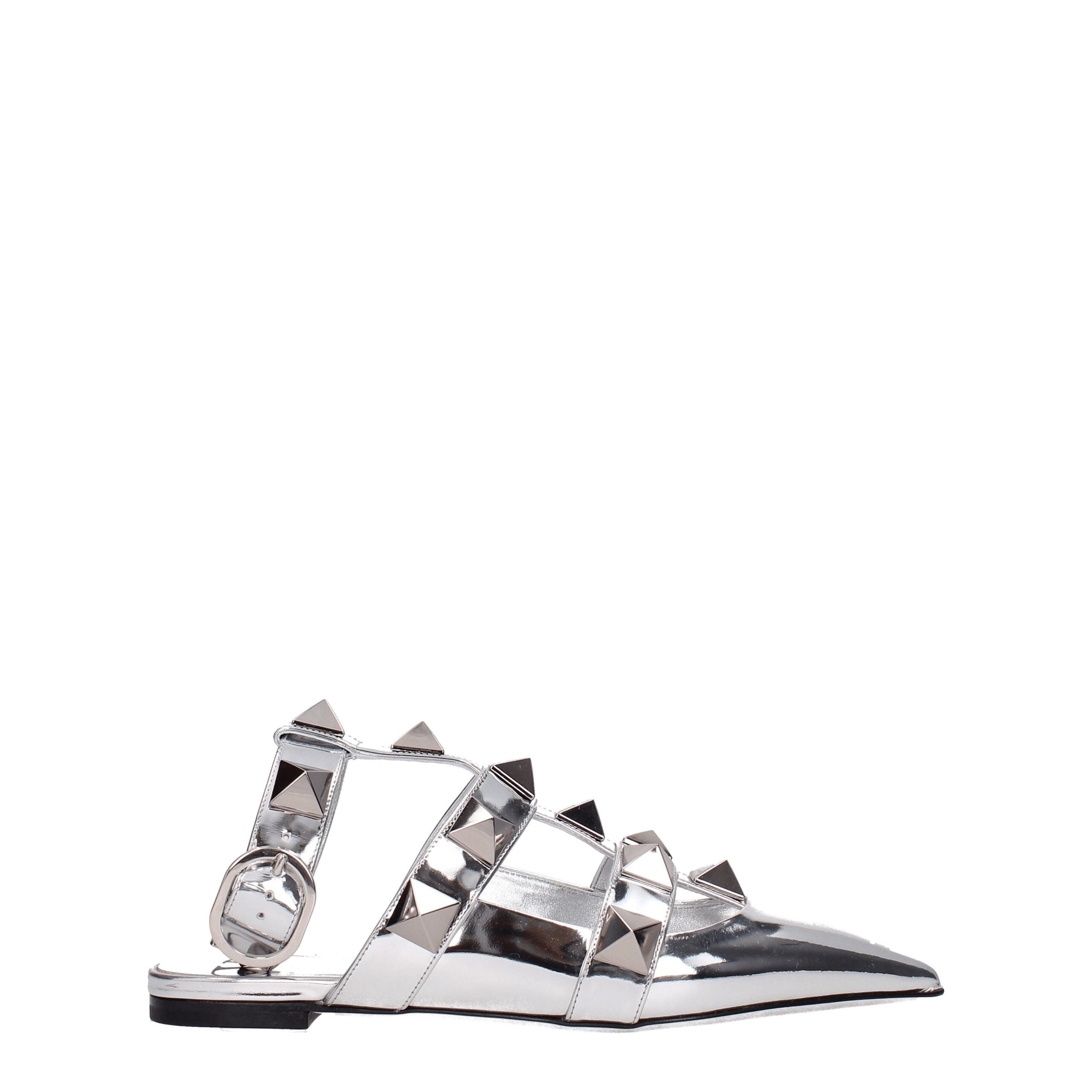 Valentino Garavani Gray Leather Flat Sandals Valentino Garavani