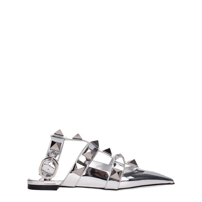 Valentino Garavani Gray Leather Flat Sandals Valentino Garavani